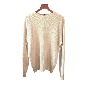Christian Dior Monsieur Sweater Mens XL Tan Silk Cotton Waffle Knit Crew Neck